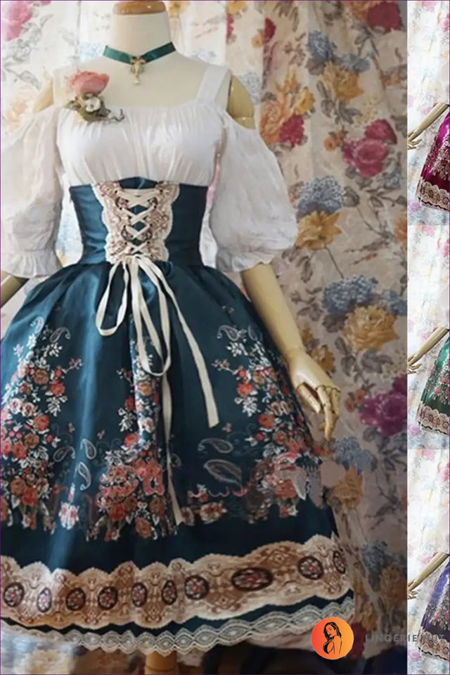 Peasant Costume with Corset Lace-Up Waist - Folktale Sweetheart