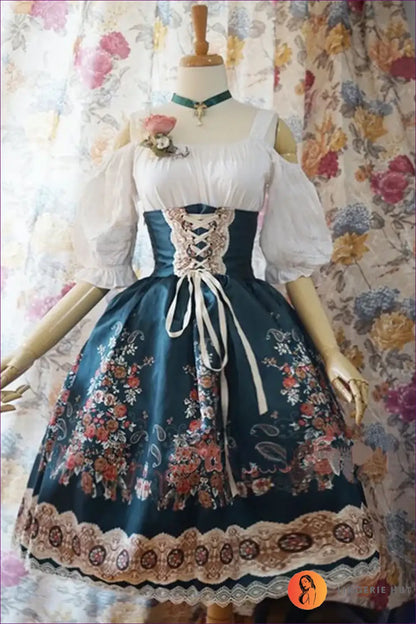 Peasant Costume with Corset Lace-up Waist - Folktale Sweetheart - Ed10119-1 / s - just in • Maid • Party • Role Play