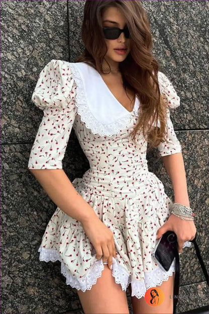 Shop The Peter Pan Collar Floral Short Sleeve Dress And Add a Touch Of Whimsy To Your Look. Pair With Mary