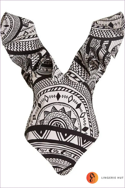 One-piece Swimsuit with Ruffle Details - Poolside Confidence for Backless, Beachwear, Cutout, Glamour,