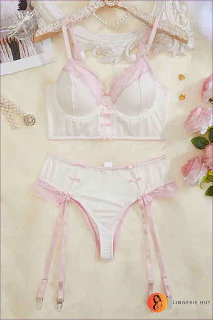 Pink Bow Lace Lingerie Set - Sweet Elegance For x