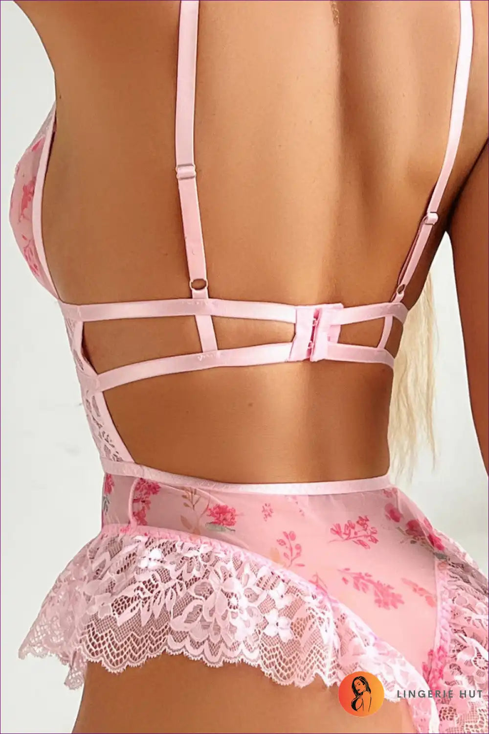 Pink Floral Lace Lingerie Bodysuit - Sweet & Seductive Charm for Boudoir, Lace, Lingerie, N, Night