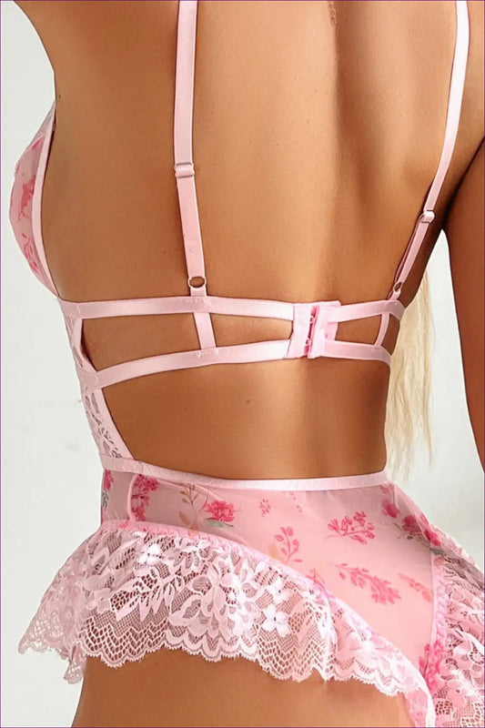 Pink Floral Lace Lingerie Bodysuit - Sweet & Seductive Charm for Boudoir, Lace, Lingerie, N, Night