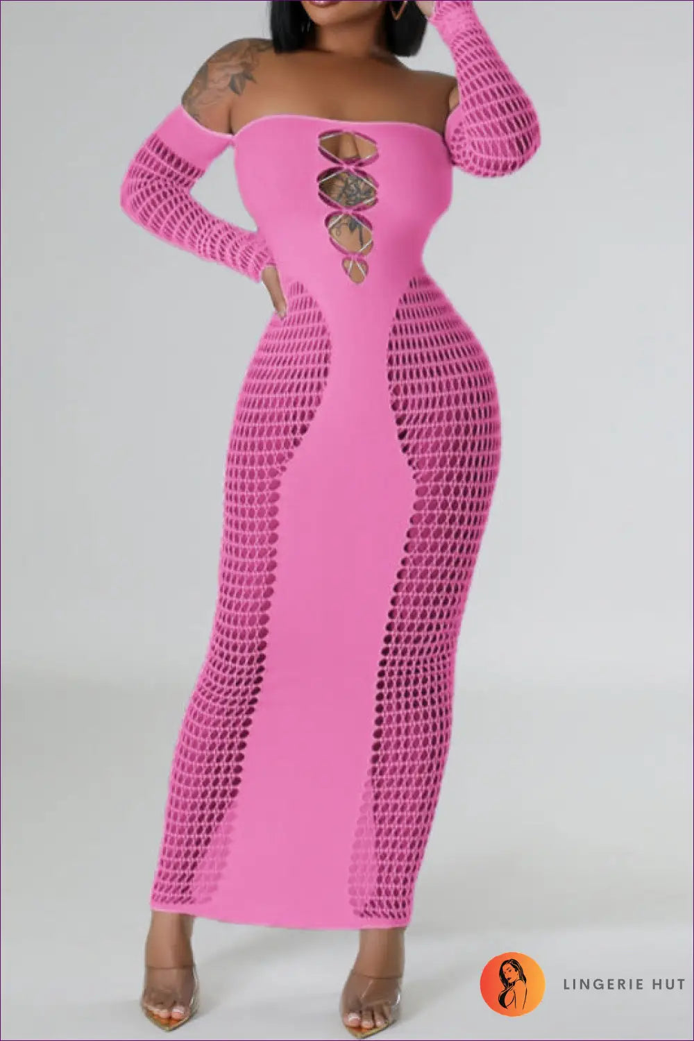 Pink Mesh Cutout Maxi Dress - Daring Glamour for Bodycon, Clubwear, Cutout, Dress,