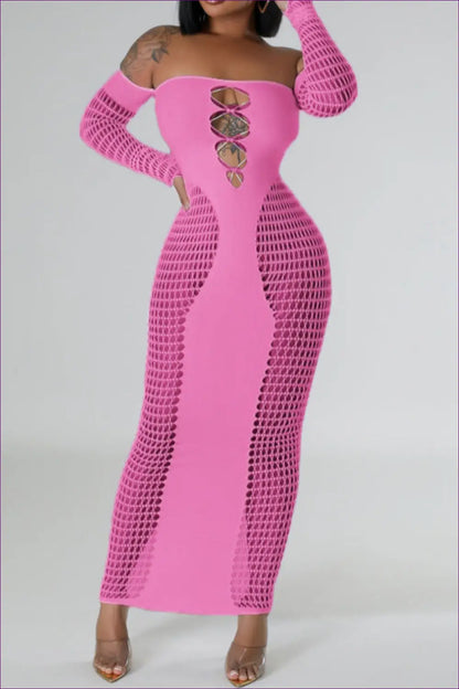 Pink Mesh Cutout Maxi Dress - Daring Glamour for Bodycon, Clubwear, Cutout, Dress,