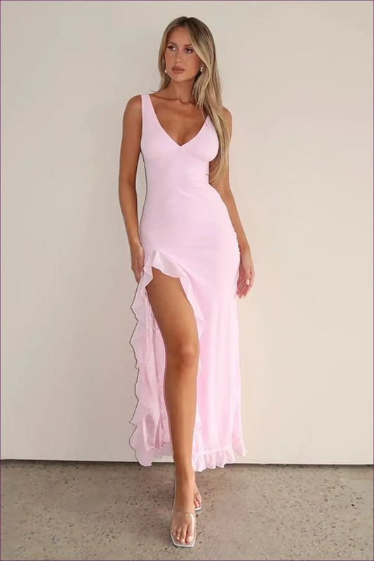 Pink Ruffle Maxi Dress - Summer Glamour