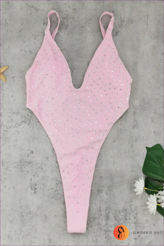 Pink Sparkle Diamante One-piece Swimsuit - High-shine Getaway - l / Swimwear - Backless • Beachwear • Glamour