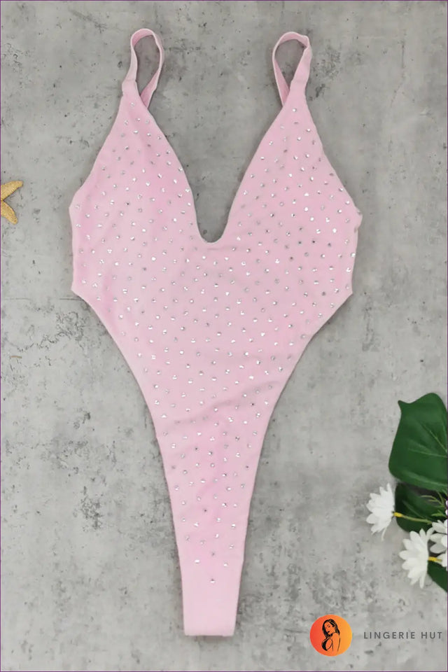 Pink Sparkle Diamante One-Piece Swimsuit - High-Shine Getaway