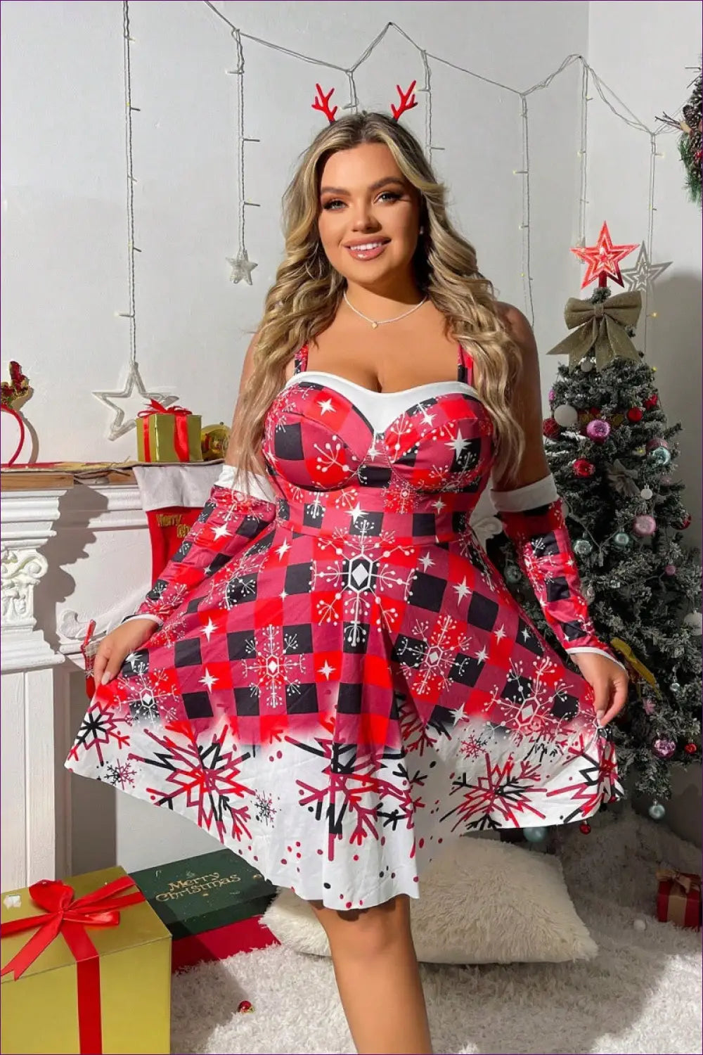 Plaid Cami Dress with one Shoulder Detail - Festive Elegance - just in • Party • Polyester • Theme Parties - Lingerie