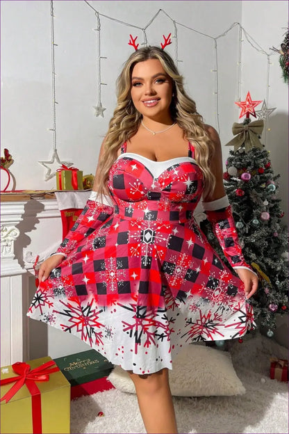 Plaid Cami Dress with one Shoulder Detail - Festive Elegance - just in • Party • Polyester • Theme Parties - Lingerie