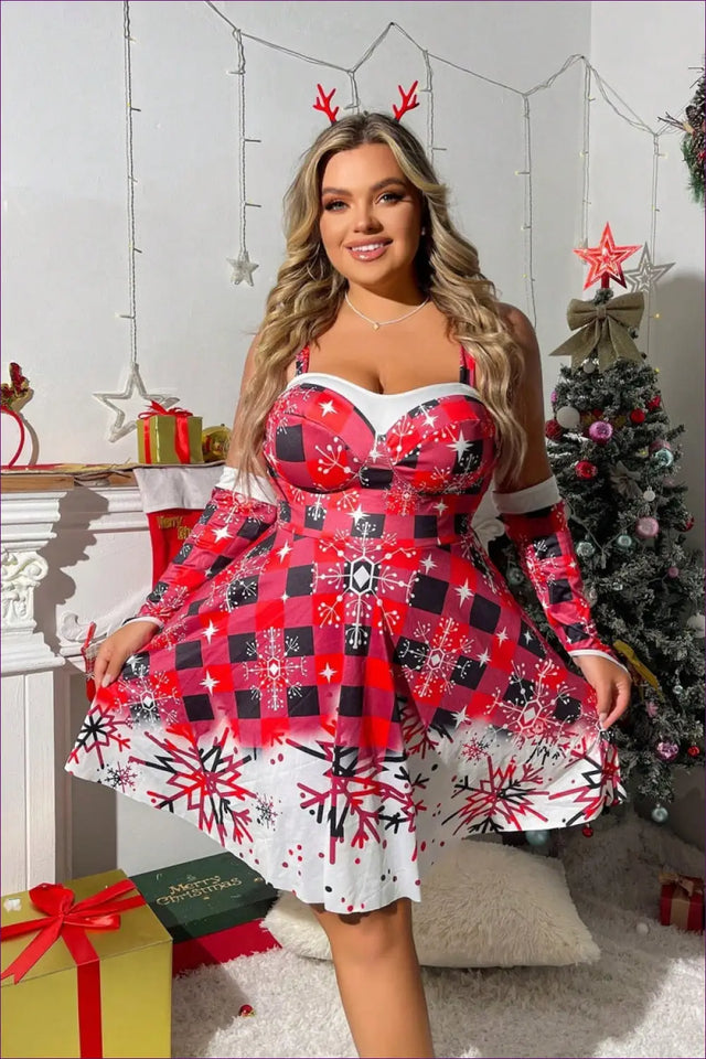 Plaid Cami Dress with One Shoulder Detail - Festive Elegance