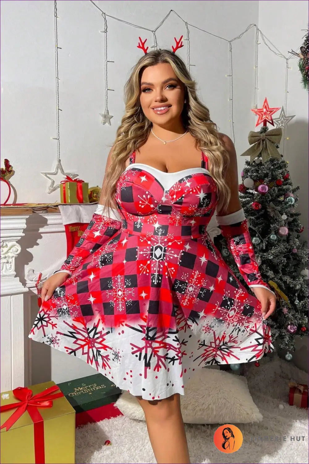 Plaid Cami Dress with one Shoulder Detail - Festive Elegance - s / Red - just in • Party • Polyester • Theme Parties