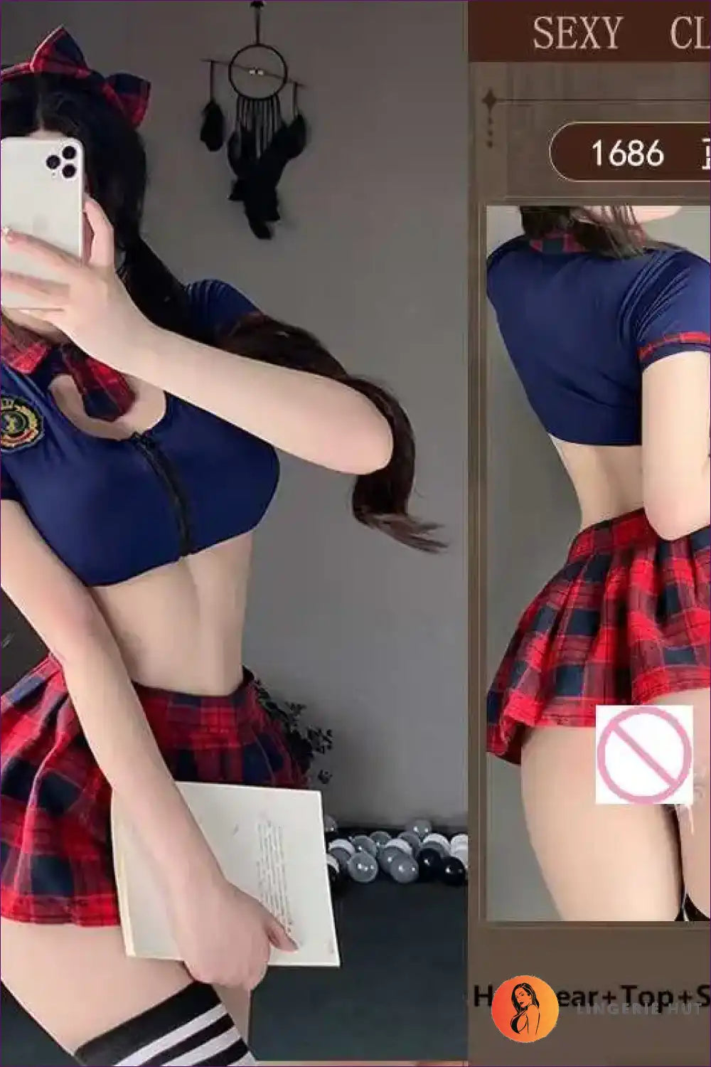 Plaid Mini Cosplay Dress with Sheer Mesh Bodice - Playful Nights for Costume, Halter, just In, Mesh,