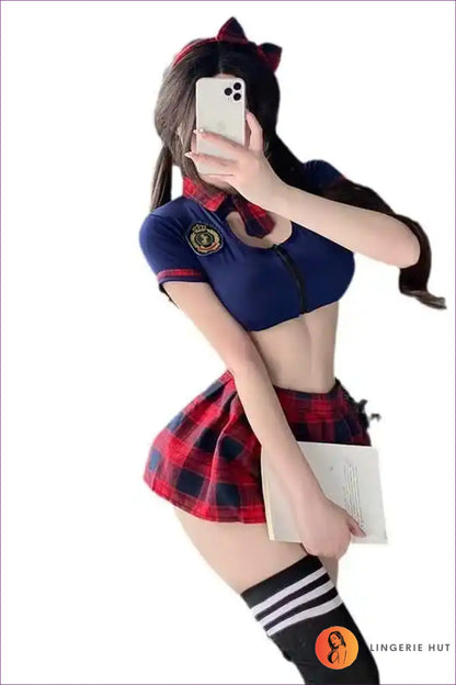 Plaid Mini Cosplay Dress with Sheer Mesh Bodice - Playful Nights for Costume, Halter, just In, Mesh,