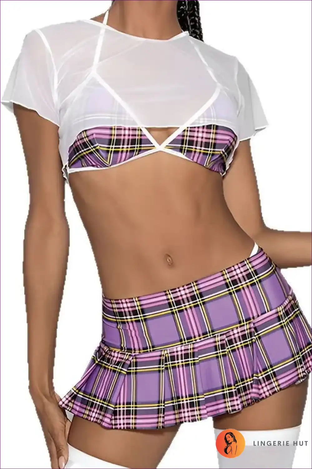 Plaid Mini Skirt Set with Tie Front Top for Playful Evenings Casual, co Ord, Crop, Everyday,