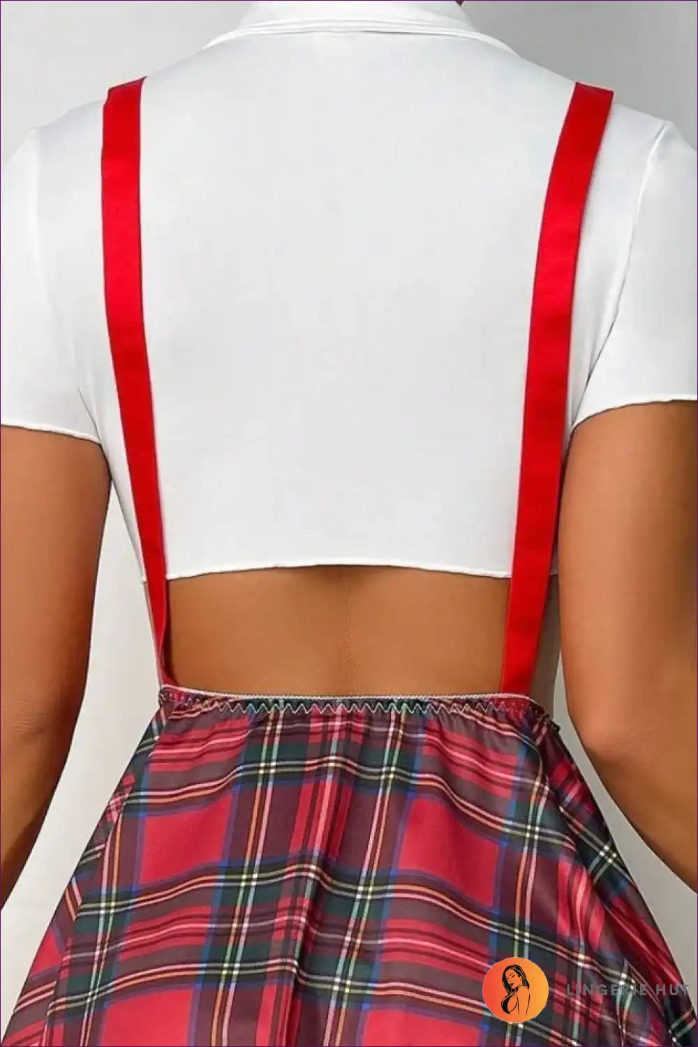 Plaid Pleated Skirt Costume with Suspenders & Tie - Spirited Nights for Boudoir, Costume, Garter, just In,