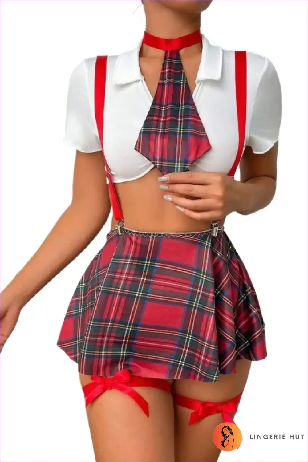 Plaid Pleated Skirt Costume with Suspenders & Tie - Spirited Nights for Boudoir, Costume, Garter, just In,