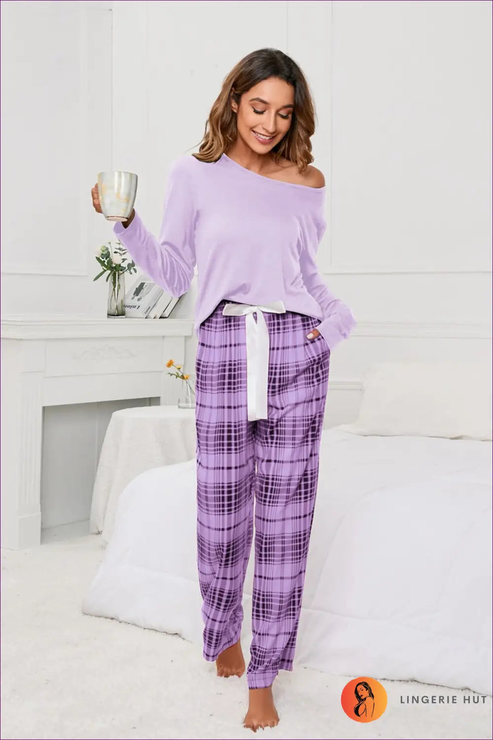 Plaid Pyjama Set with Tie-up Bow - Off-duty Comfort - Sleepwear & Loungewear - Lingerie Hut - Casual • Everyday