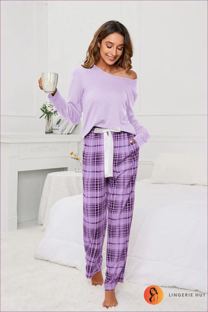Plaid Pyjama Set with Tie-up Bow - Off-duty Comfort - Sleepwear & Loungewear - Lingerie Hut - Casual • Everyday