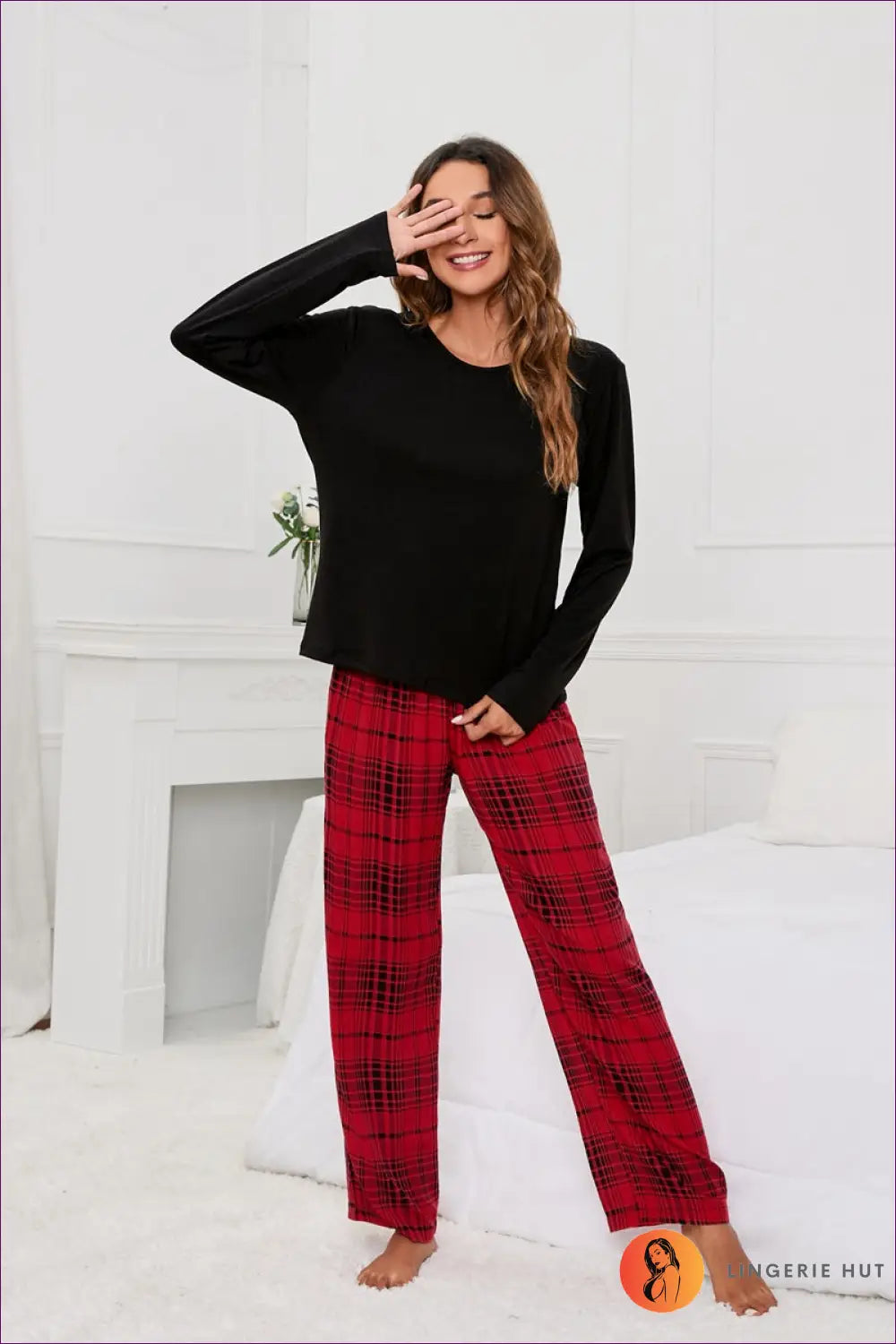 Plaid Pyjama Set with Tie-up Bow - Off-duty Comfort - Sleepwear & Loungewear - Lingerie Hut - Casual • Everyday