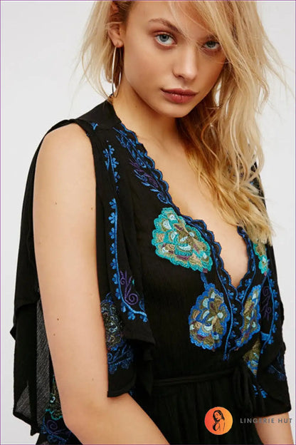 Playsuit with Embroidered Detail - Bohemian Romance