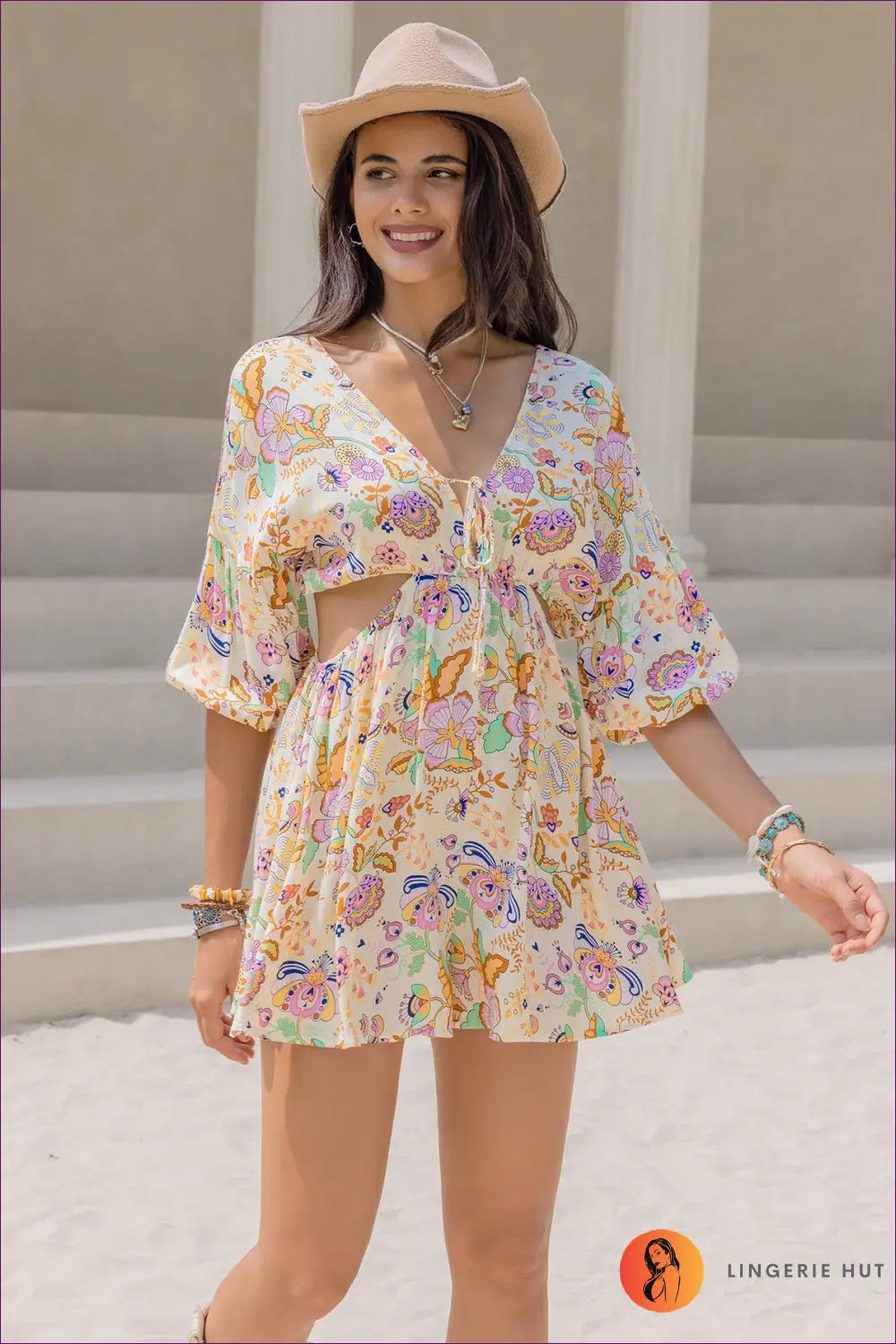Playsuit with Floral Print - Vacation Vibes - s / Multi - Lingerie Hut - Boho • Casual • Cutout • Everyday