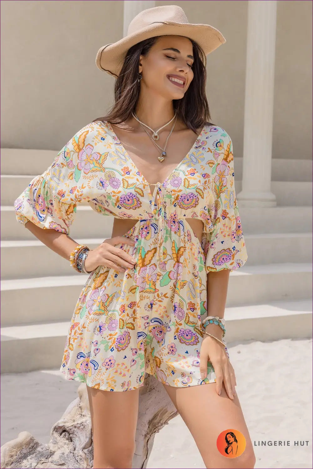 Playsuit with Floral Print - Vacation Vibes - Lingerie Hut - Boho • Casual • Cutout • Everyday