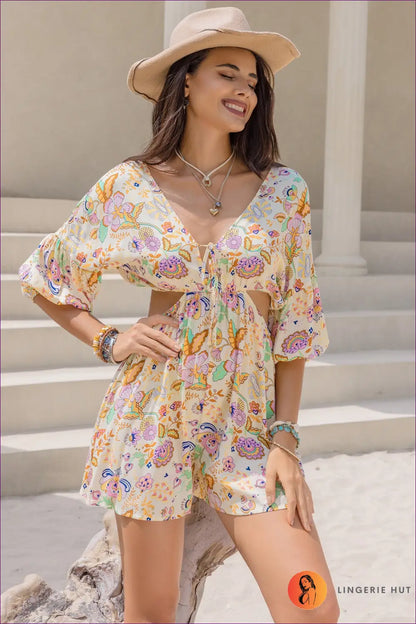 Playsuit with Floral Print - Vacation Vibes - Lingerie Hut - Boho • Casual • Cutout • Everyday