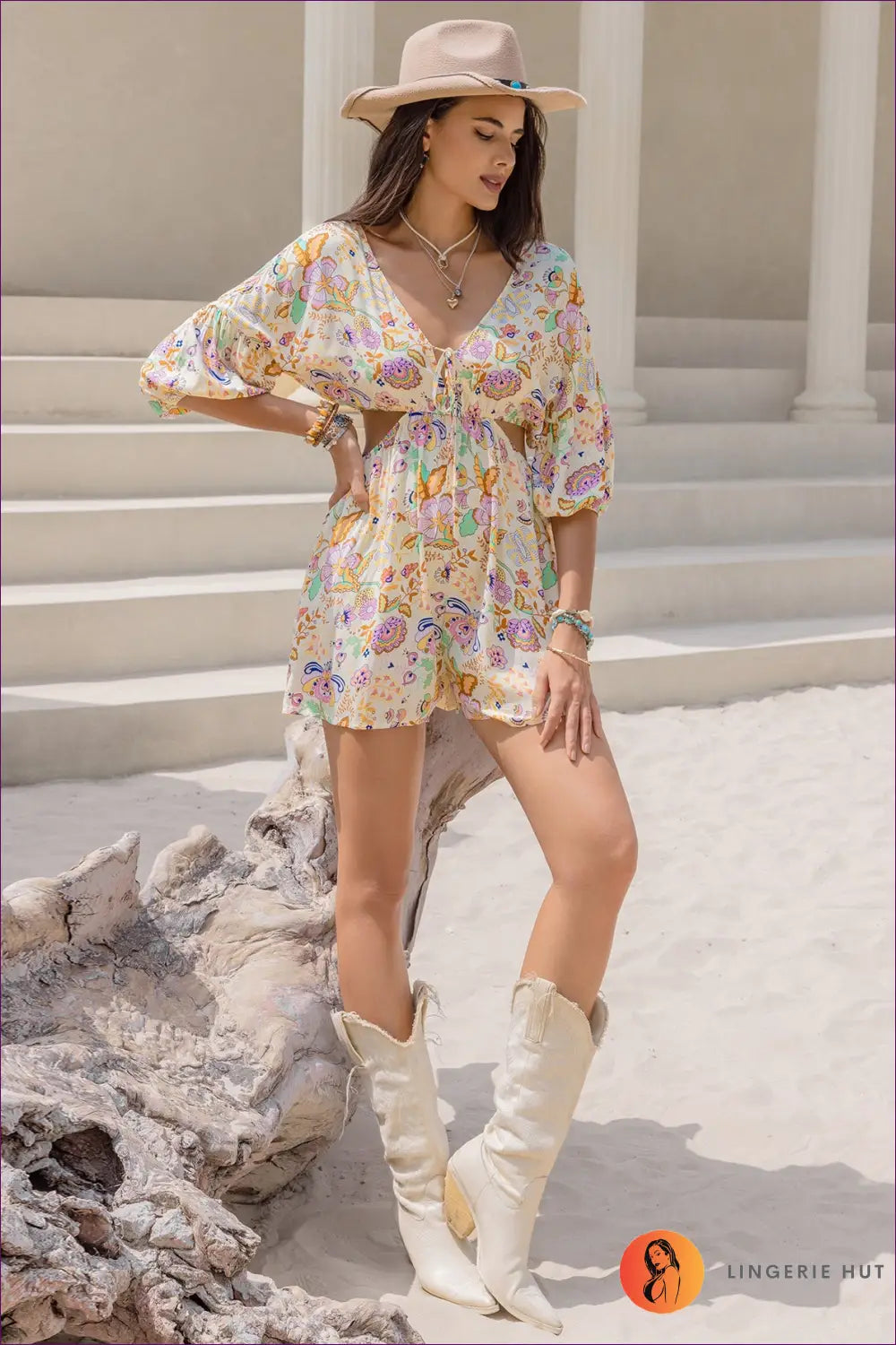 Playsuit with Floral Print - Vacation Vibes - Lingerie Hut - Boho • Casual • Cutout • Everyday
