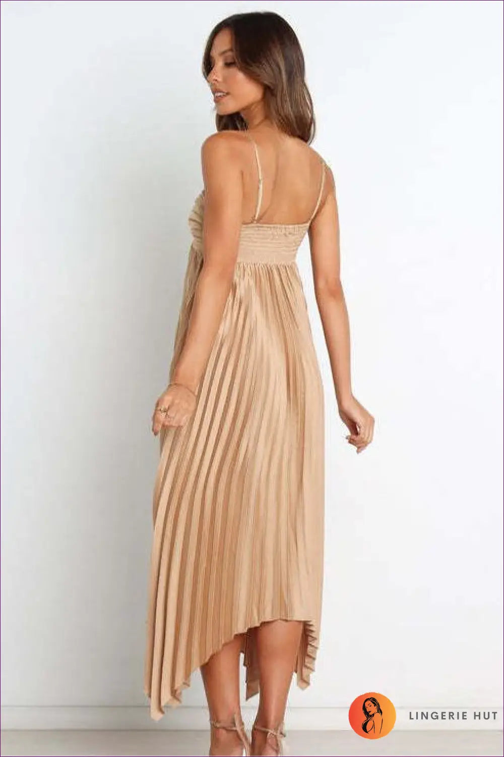 Pleated Asymmetric Midi Dress - Understated Glamour - Dresses - Lingerie Hut - All Season • Cutout • Evening Wear
