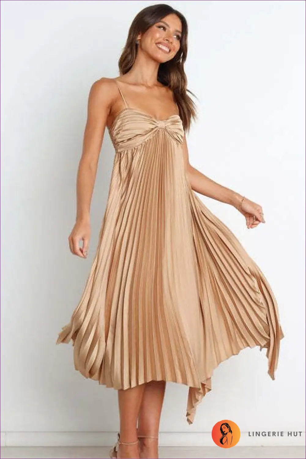 Pleated Asymmetric Midi Dress - Understated Glamour - Dresses - Lingerie Hut - All Season • Cutout • Evening Wear
