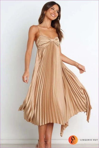 Pleated Asymmetric Midi Dress - Understated Glamour - Dresses - Lingerie Hut - All Season • Cutout • Evening Wear