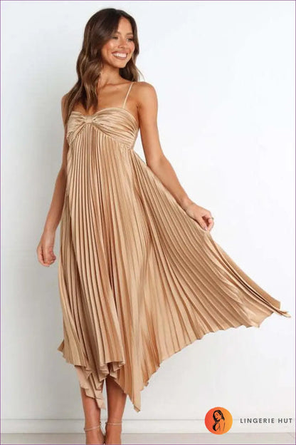 Pleated Asymmetric Midi Dress - Understated Glamour - Dresses - Lingerie Hut - All Season • Cutout • Evening Wear