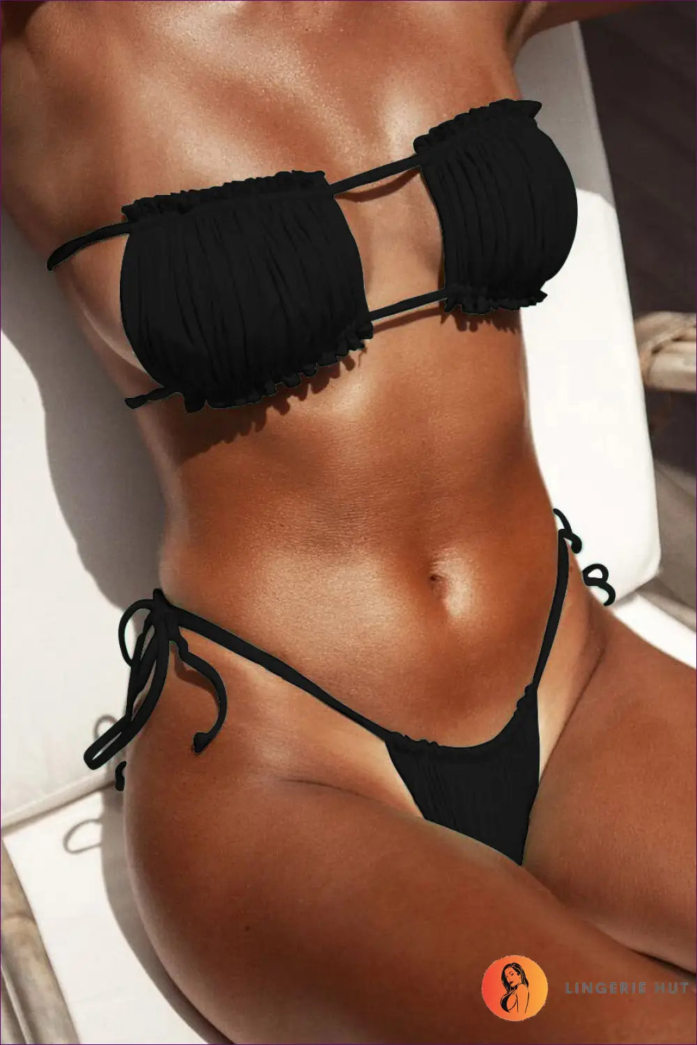 Pleated Bandeau Bikini with Cutout - Summer Evenings Sorted - s / Black - Lingerie Hut - Beachwear • Casual • Glamour