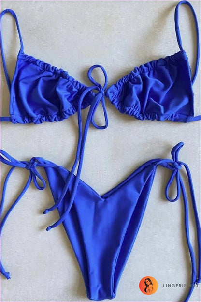 Pleated Bikini High Cut Swimwear Women Triangle Two Piece Set Knot Swimsuit Brazilian Bathing Suit Micro Beach Wear - m