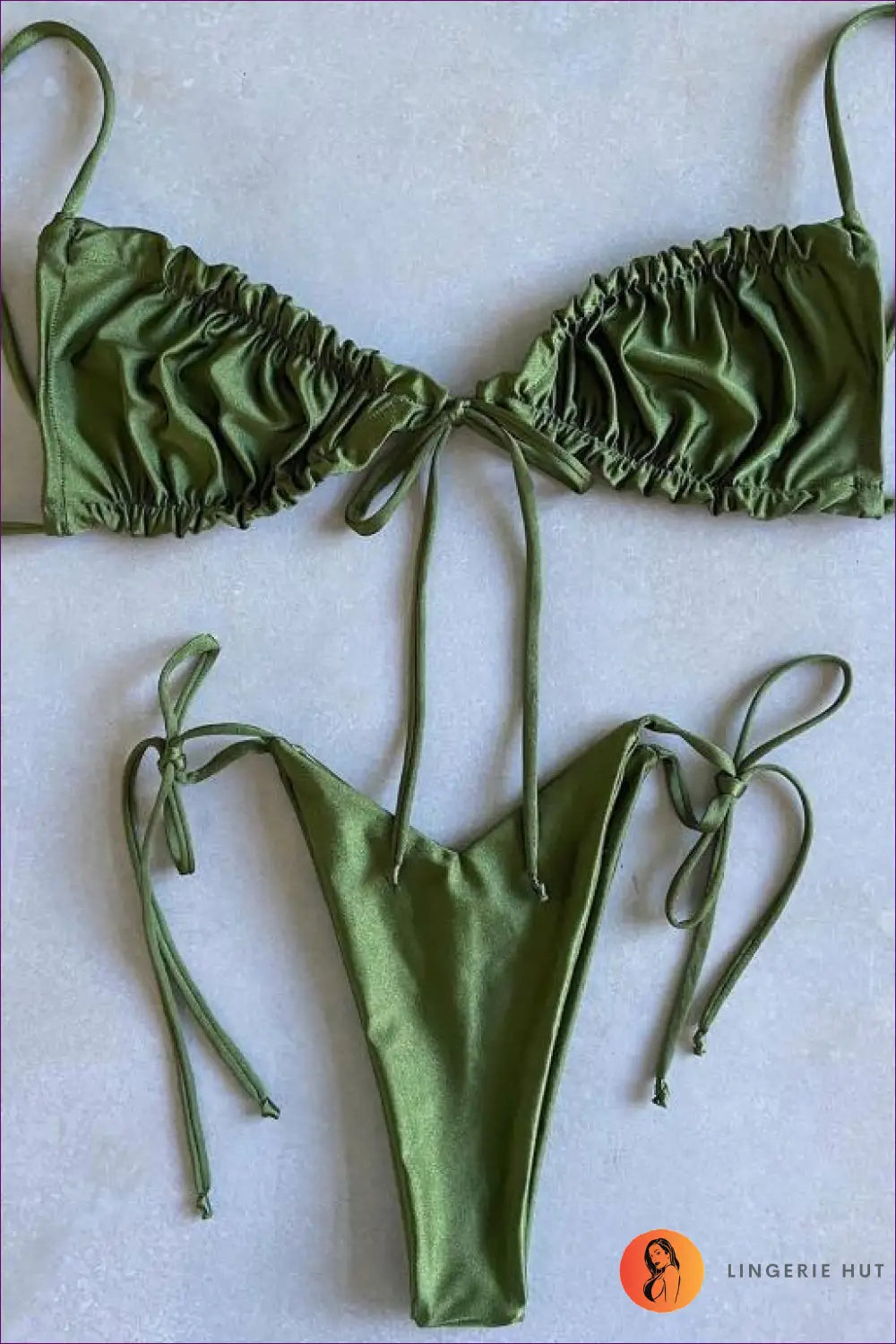 Pleated Bikini High Cut Swimwear Women Triangle Two Piece Set Knot Swimsuit Brazilian Bathing Suit Micro Beach Wear - l