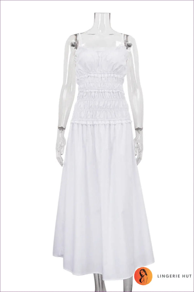 Pleated Cami Maxi Dress with Smocked Bodice - Summer Escape