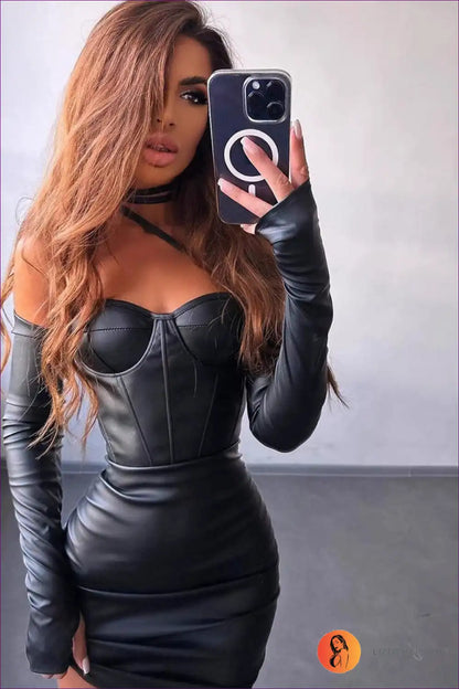 Pleated Faux Leather Corset Dress for Night-out Confidence Bodycon, Corset, Date Night, Evening Wear,