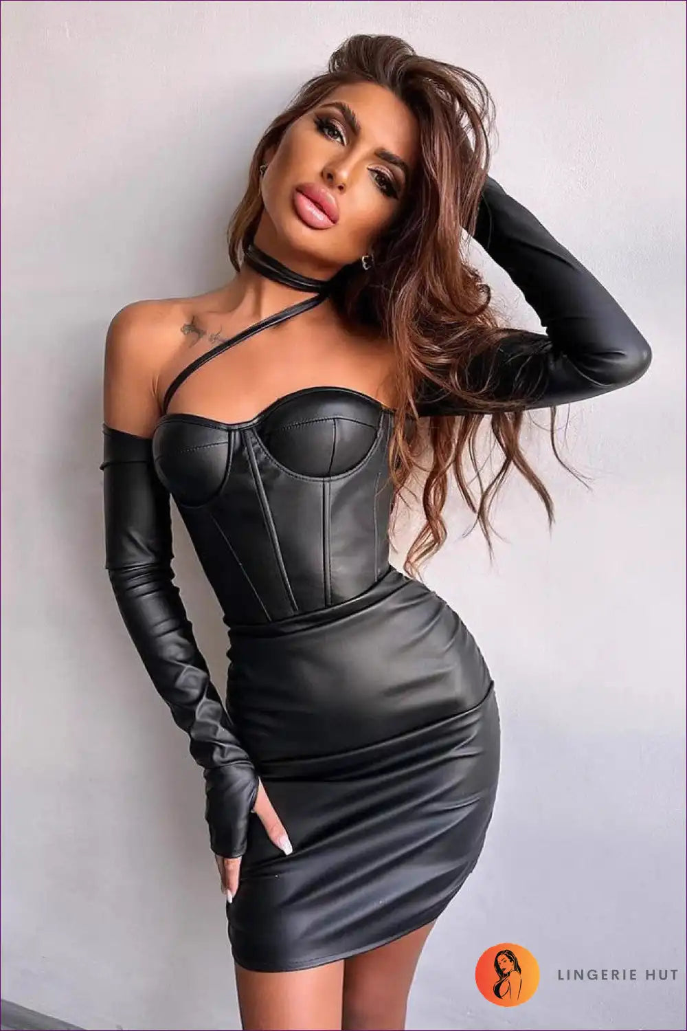 Pleated Faux Leather Corset Dress for Night-out Confidence Bodycon, Corset, Date Night, Evening Wear,