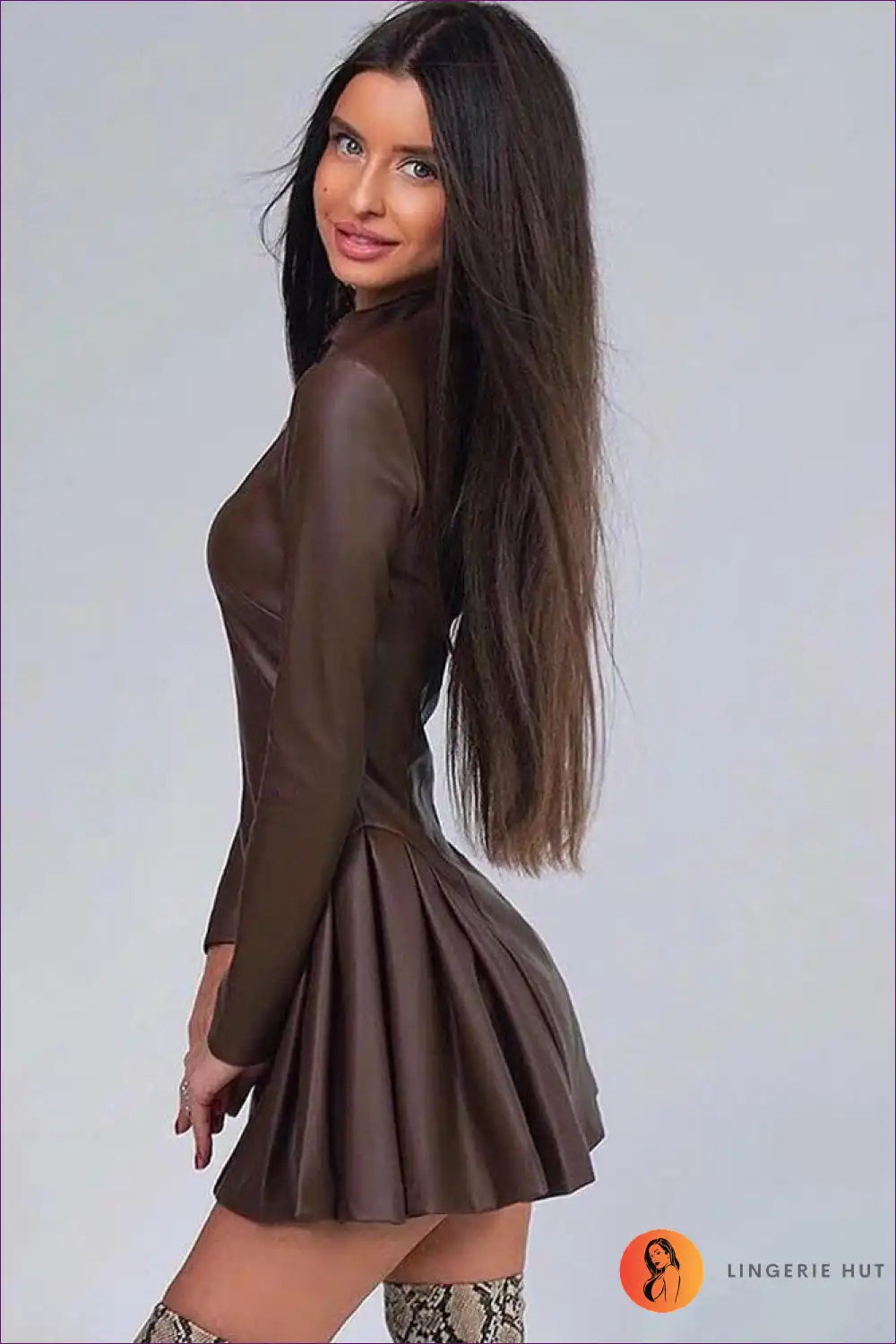 Pleated Faux Leather Mini Dress with Zip Detail - Modern Rebel Energy for a Line, Evening Wear, Leather,