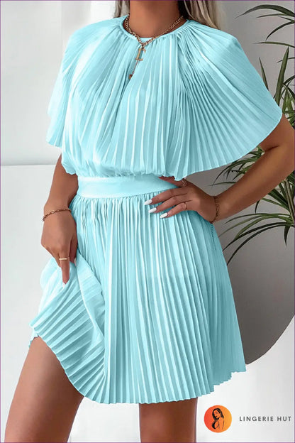 Pleated A-line Mini Dress - Effortless Daytime Glamour - s / Blue - Dresses - Lingerie Hut - Casual • Cutout • Everyday