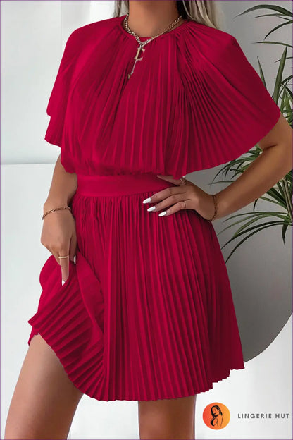 Pleated A-line Mini Dress - Effortless Daytime Glamour - s / Red - Dresses - Lingerie Hut - Casual • Cutout • Everyday