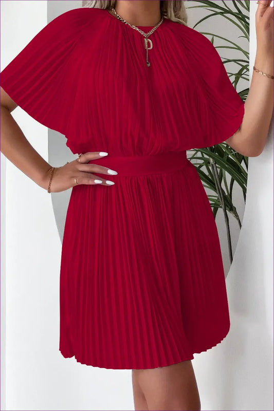 Pleated A-line Mini Dress - Effortless Daytime Glamour - Dresses - Lingerie Hut - Casual • Cutout • Everyday