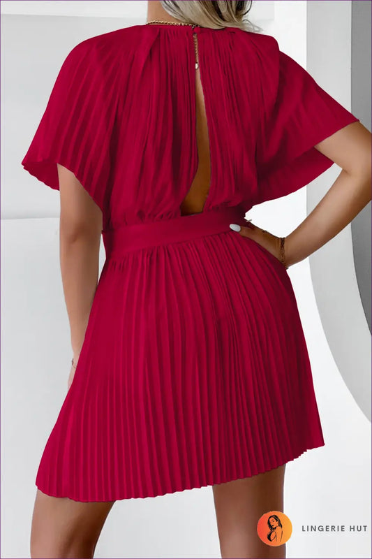 Pleated A-line Mini Dress - Effortless Daytime Glamour - Dresses - Lingerie Hut - Casual • Cutout • Everyday