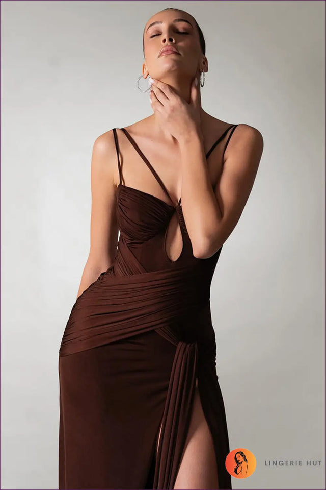 Pleated Dress with Cutout Waist