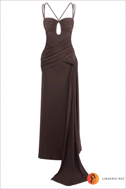 Pleated Maxi Dress with Cutout Waist - Night out Glamour - Xs / Coffee - Dresses - Lingerie Hut - Backless • Date Night
