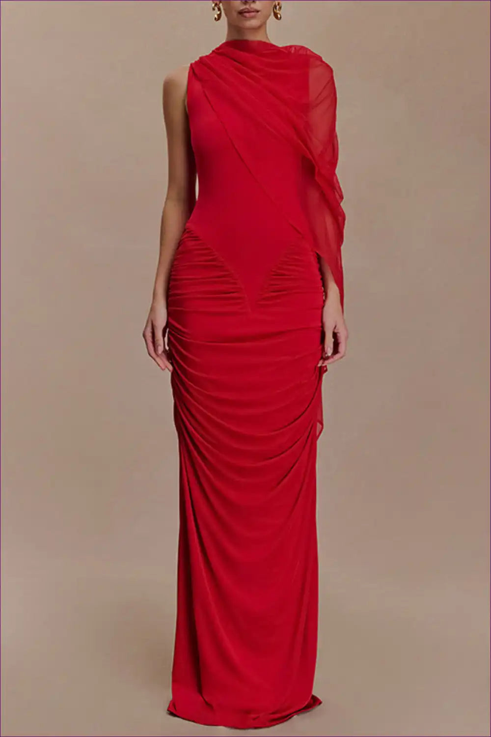 Pleated Mesh Asymmetric Maxi Dress for Bodycon, Evening Wear, Formal Maxi,