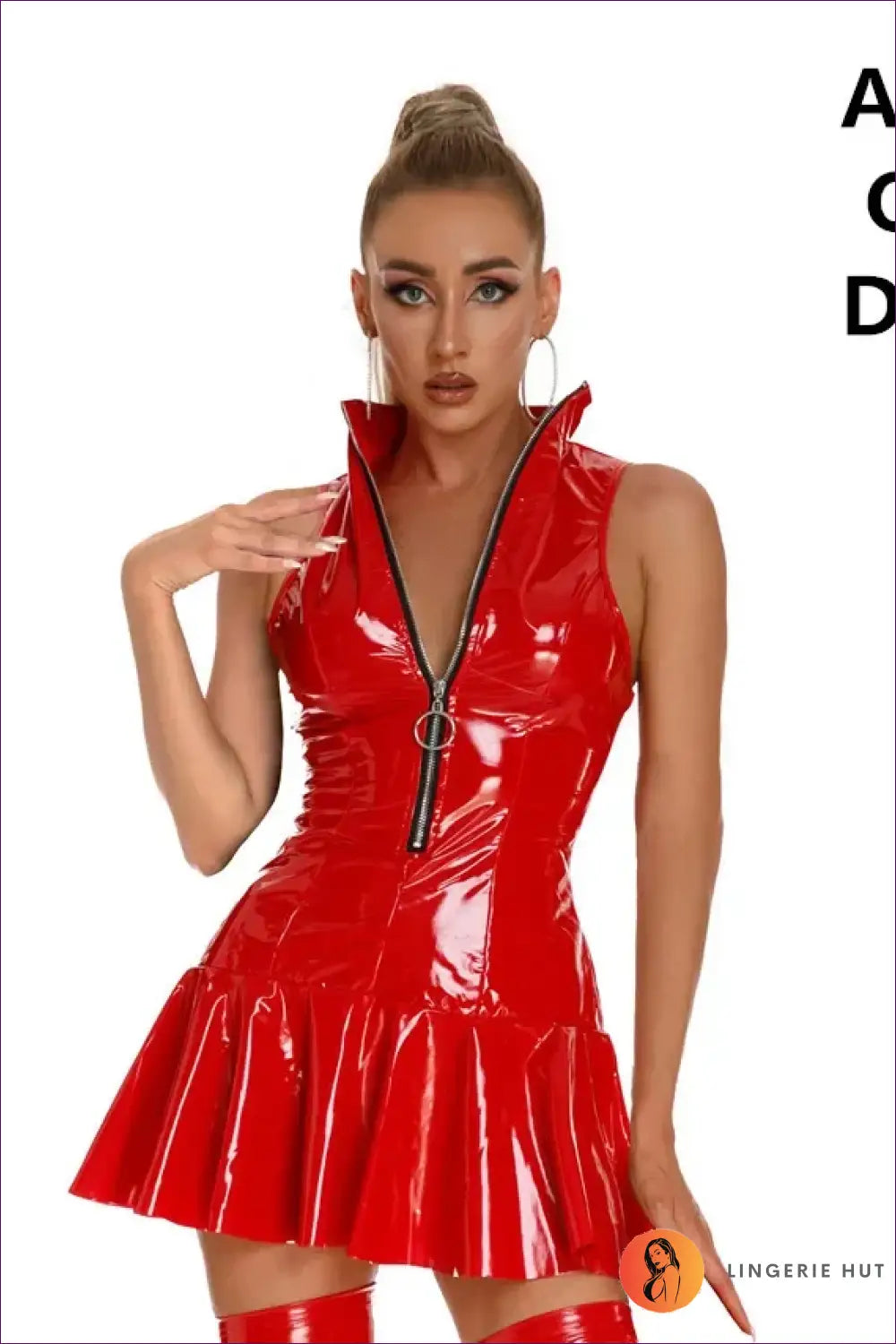 Pleated Mini Dress Set with Collar Zip - Club Confidence - Red-a / s - Clubwear • just in • Latex • Leather - Lingerie