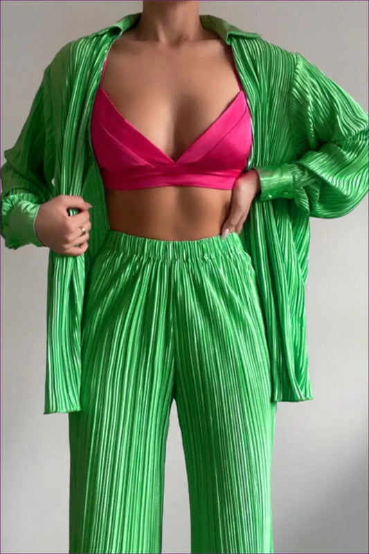 Pleated Set with Metallic Finish - Evening Glamour - co Ord - Lingerie Hut - All Season • Evening Wear • Formal