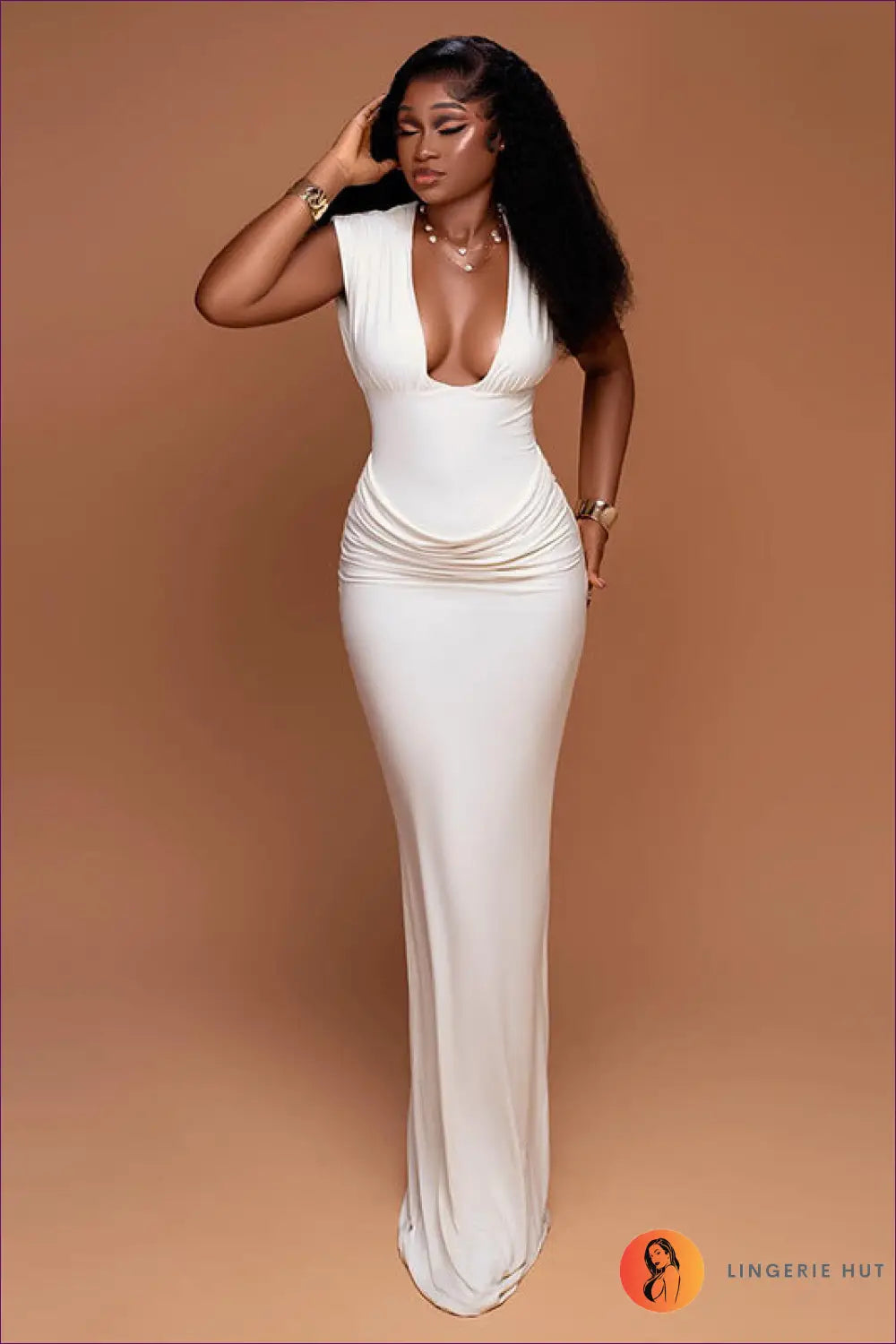 Pleated Sheath Dress with V-neck Detail - Effortless Elegance - s / White - Casual • Everyday • just in - Lingerie Hut